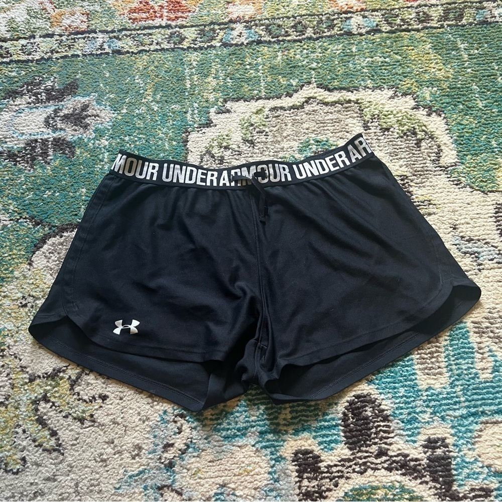 Under Armour Black Logo Waistband Running Shorts Women’s Small - Picture 3 of 7